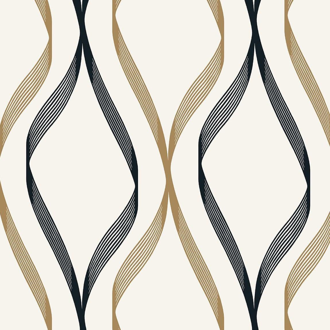 Seabrook Wave Ogee Metallic Gold & Ebony Wallpaper
