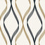 Seabrook Wave Ogee Metallic Gold & Ebony Wallpaper
