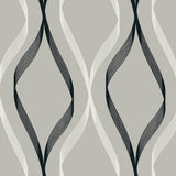 Seabrook Wave Ogee Fog Grey & Ebony Wallpaper