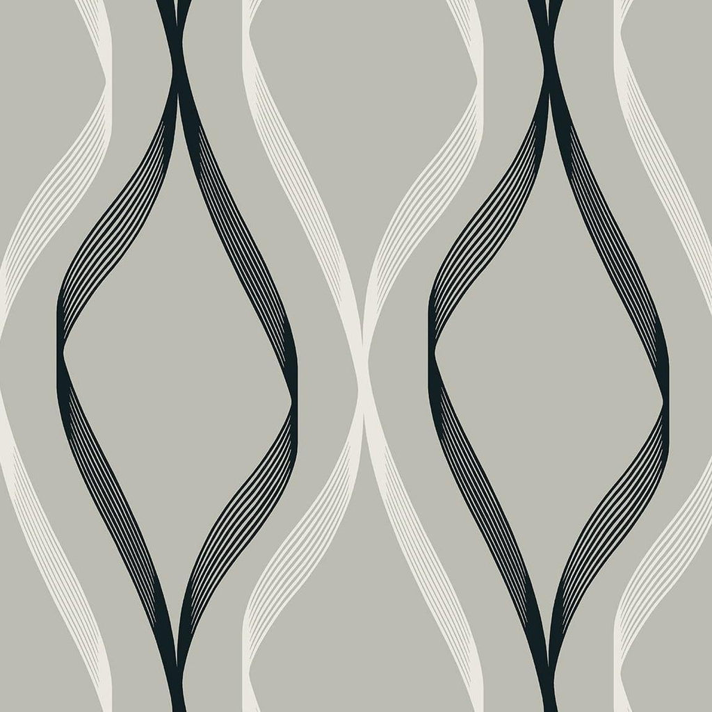 Seabrook Wave Ogee Fog Grey & Ebony Wallpaper
