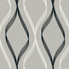 Seabrook Wave Ogee Fog Grey & Ebony Wallpaper