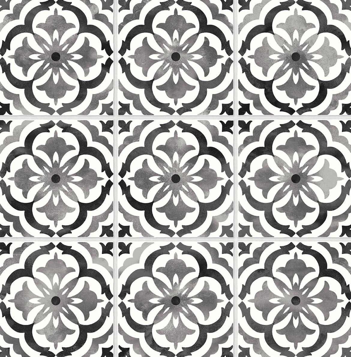 Seabrook Sorento Tile Black Wallpaper