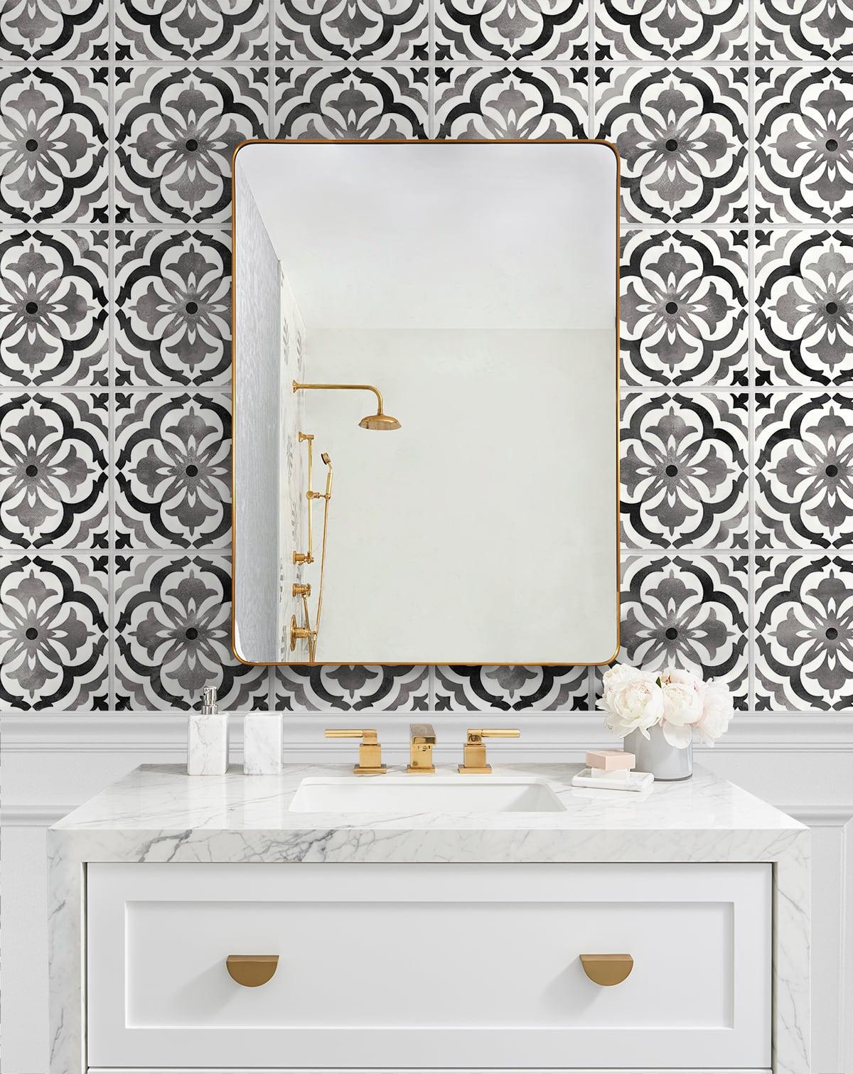 Seabrook Sorento Tile Black Wallpaper