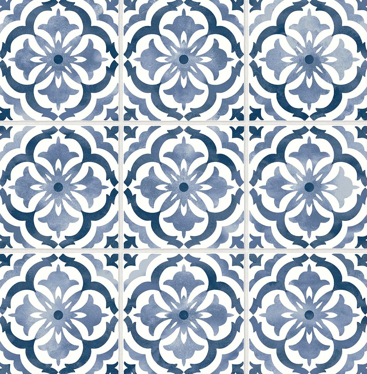 Seabrook Sorento Tile Navy Wallpaper