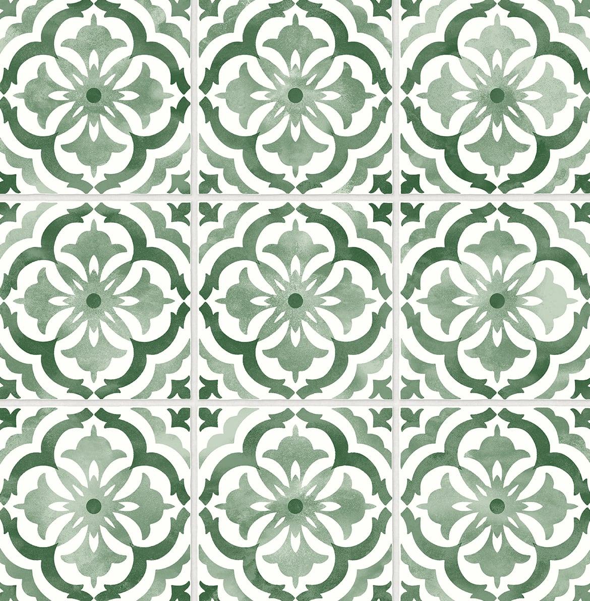 Seabrook Sorento Tile Jungle Green Wallpaper