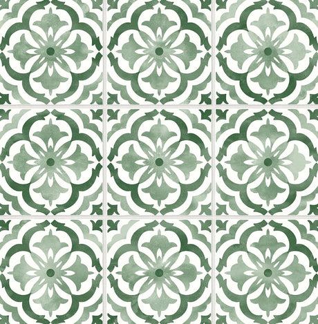 Seabrook Sorento Tile Jungle Green Wallpaper