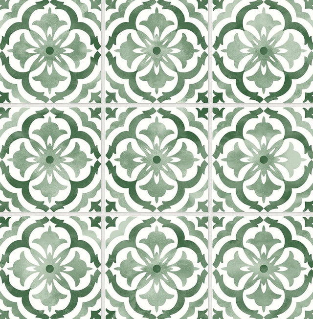 Seabrook Sorento Tile Jungle Green Wallpaper