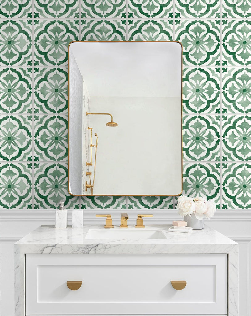 Seabrook Sorento Tile Green Wallpaper