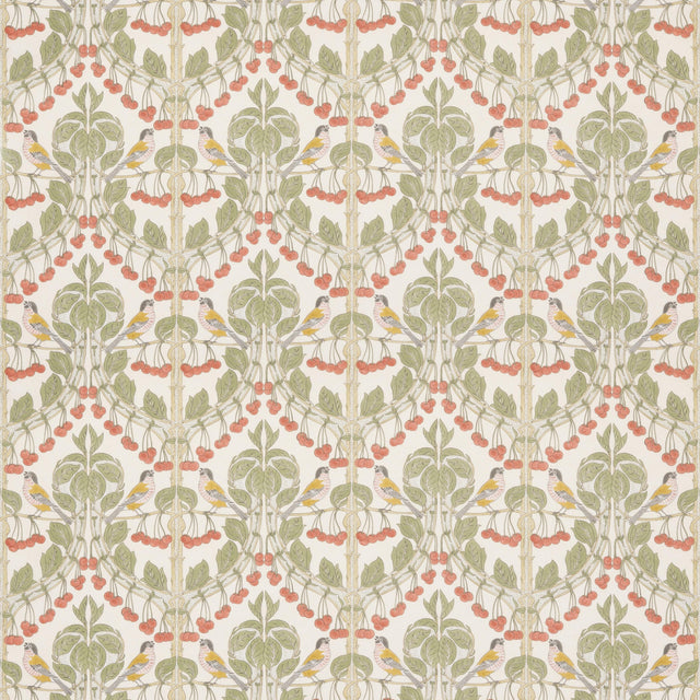 G P & J Baker BIRDS & CHERRIES COTTON RED/GREEN Fabric