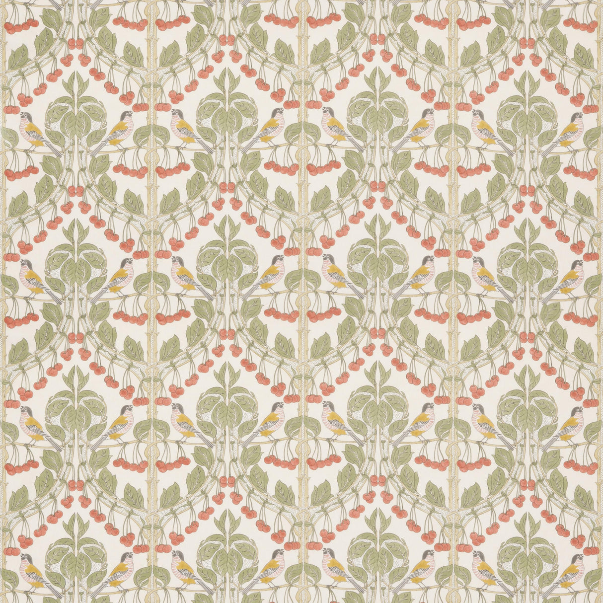 G P & J Baker BIRDS & CHERRIES COTTON RED/GREEN Fabric