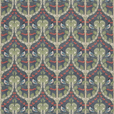 G P & J Baker BIRDS & CHERRIES COTTON INDIGO Fabric