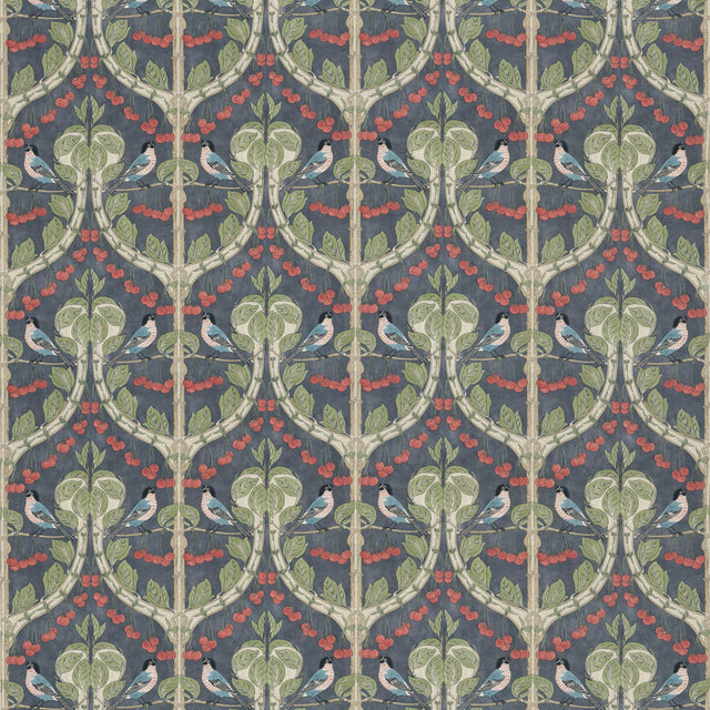 G P & J Baker BIRDS & CHERRIES COTTON INDIGO Fabric