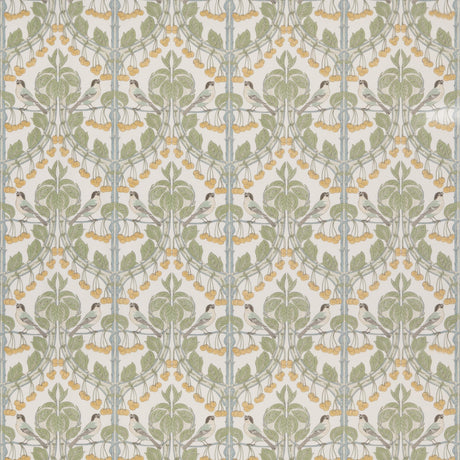 G P & J Baker BIRDS & CHERRIES COTTON AQUA Fabric