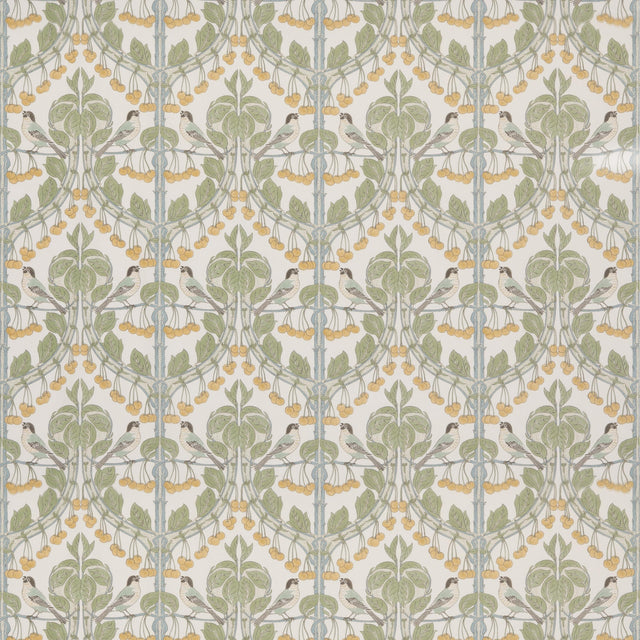 G P & J Baker BIRDS & CHERRIES COTTON AQUA Fabric