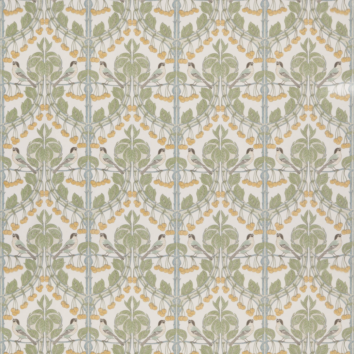 G P & J Baker BIRDS & CHERRIES COTTON AQUA Fabric