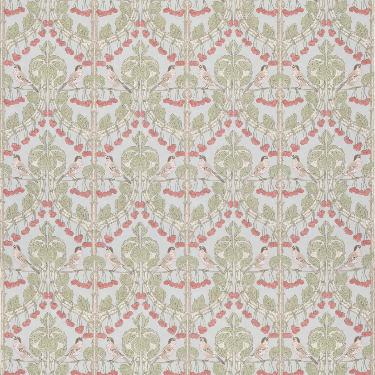 G P & J Baker BIRDS & CHERRIES COTTON SOFT BLUE Fabric