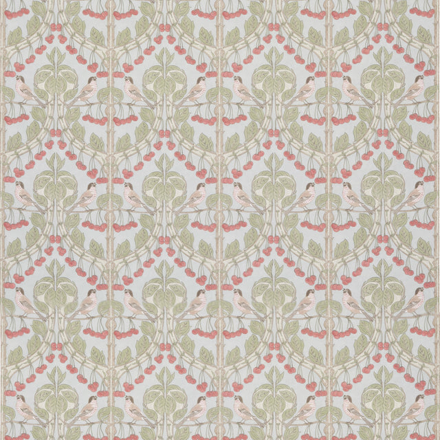 G P & J Baker BIRDS & CHERRIES COTTON SOFT BLUE Fabric