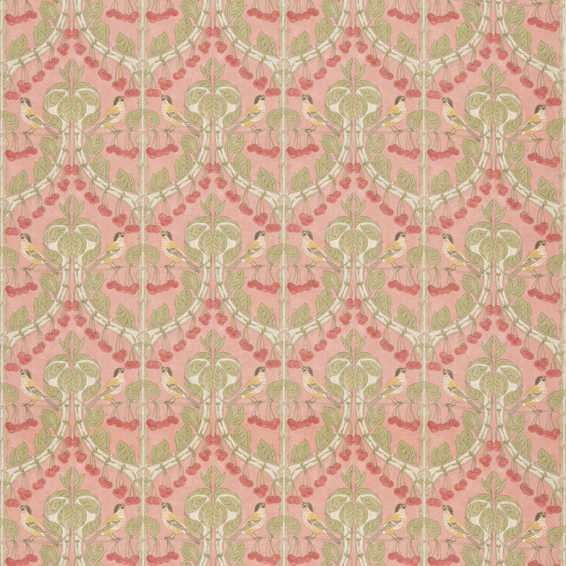 G P & J Baker BIRDS & CHERRIES COTTON CORAL Fabric