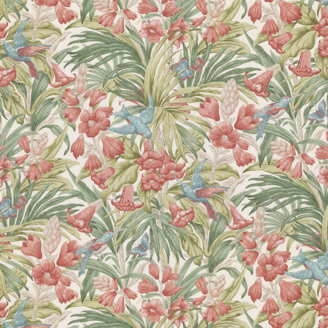 G P & J Baker TRUMPET FLOWERS COTTON RED/GREEN Fabric