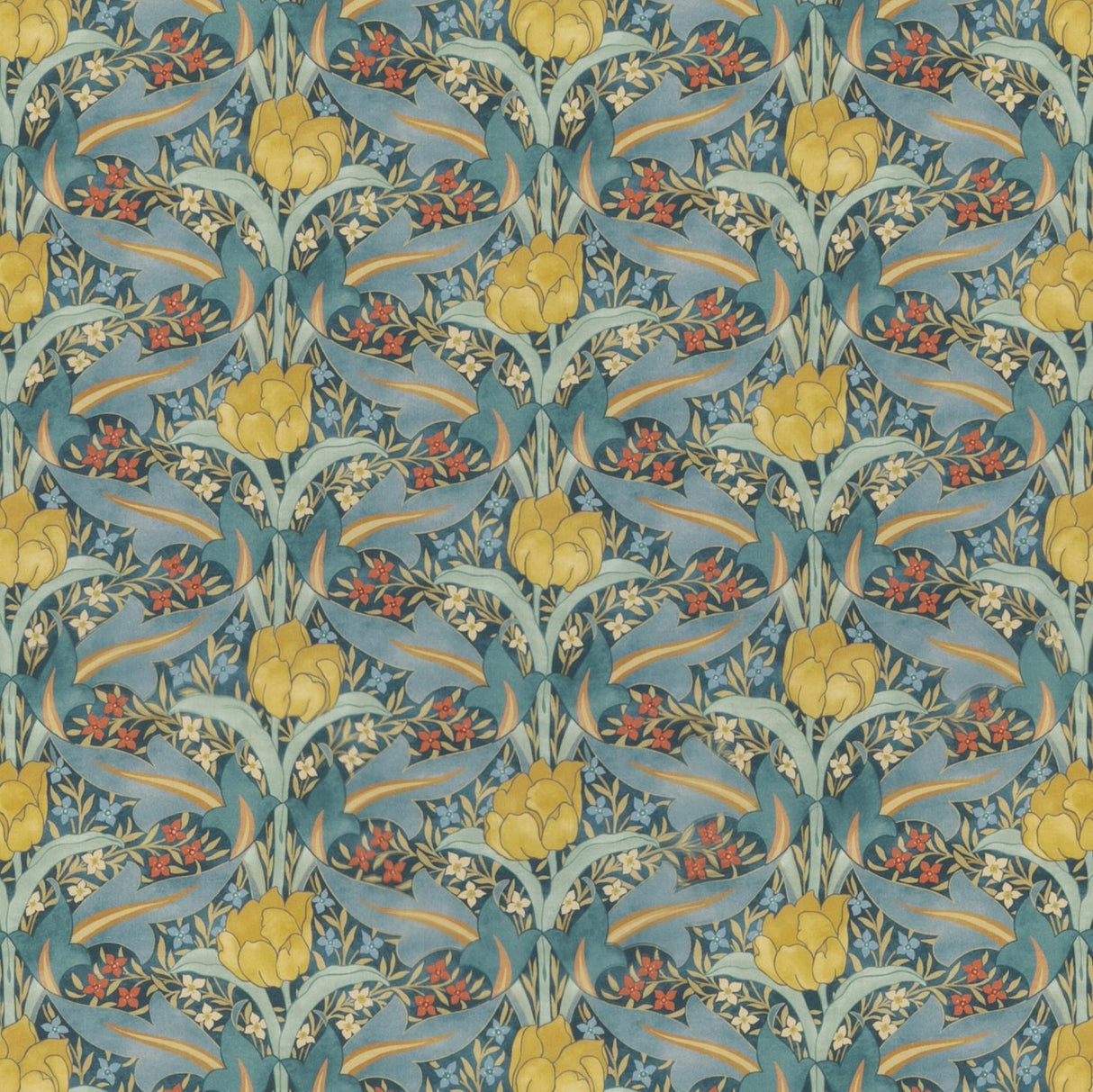 G P & J Baker TULIP & JASMINE COTTON TEAL Fabric