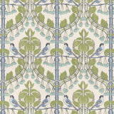 G P & J Baker BIRDS & CHERRIES GREEN/BLUE Fabric