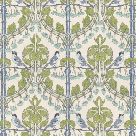 G P & J Baker BIRDS & CHERRIES GREEN/BLUE Fabric
