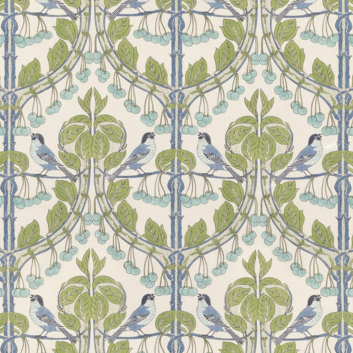 G P & J Baker BIRDS & CHERRIES GREEN/BLUE Fabric