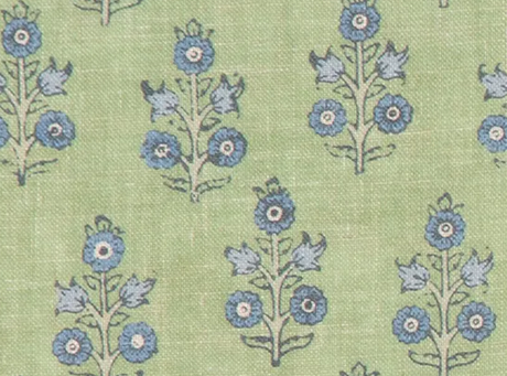 G P & J Baker POPPY SPRIG GREEN/BLUE Fabric