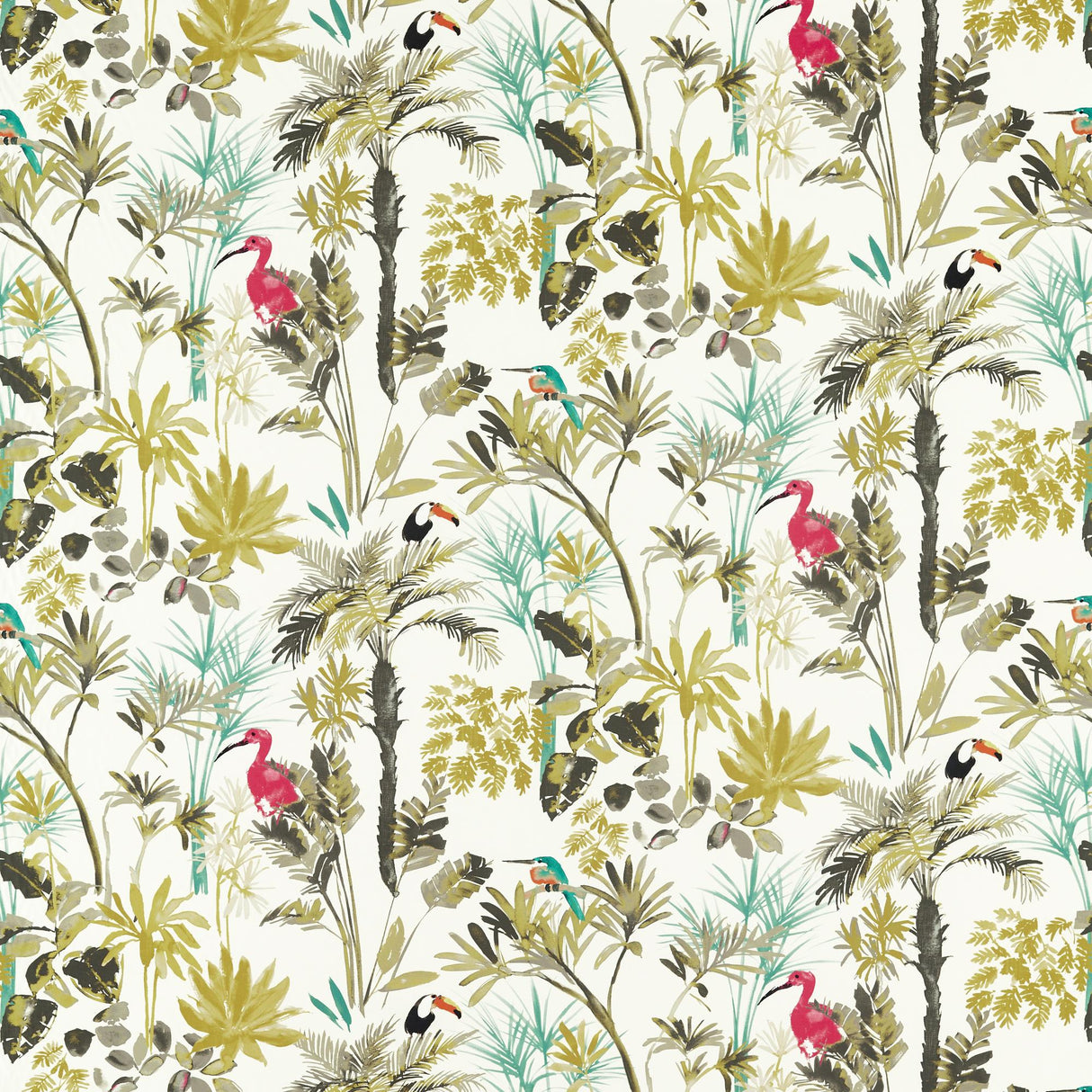 Clarke & Clarke PALM CHARCOAL/CITRON Fabric
