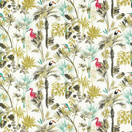 Clarke & Clarke PALM CHARCOAL/CITRON Fabric