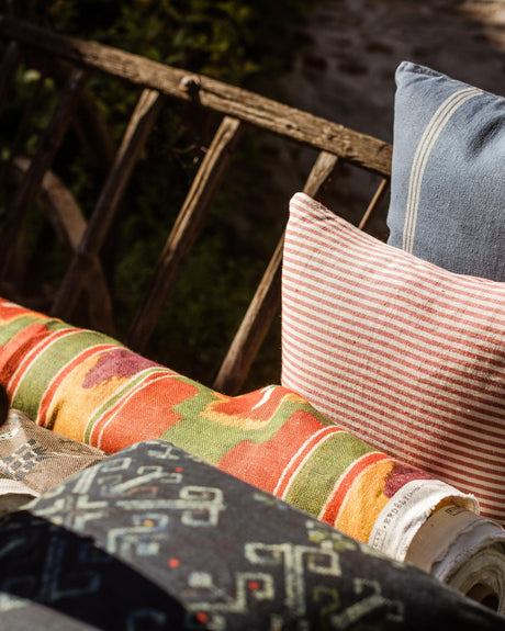 MindTheGap RHUBARB STRIPE Heavy Linen Natural linen Fabric