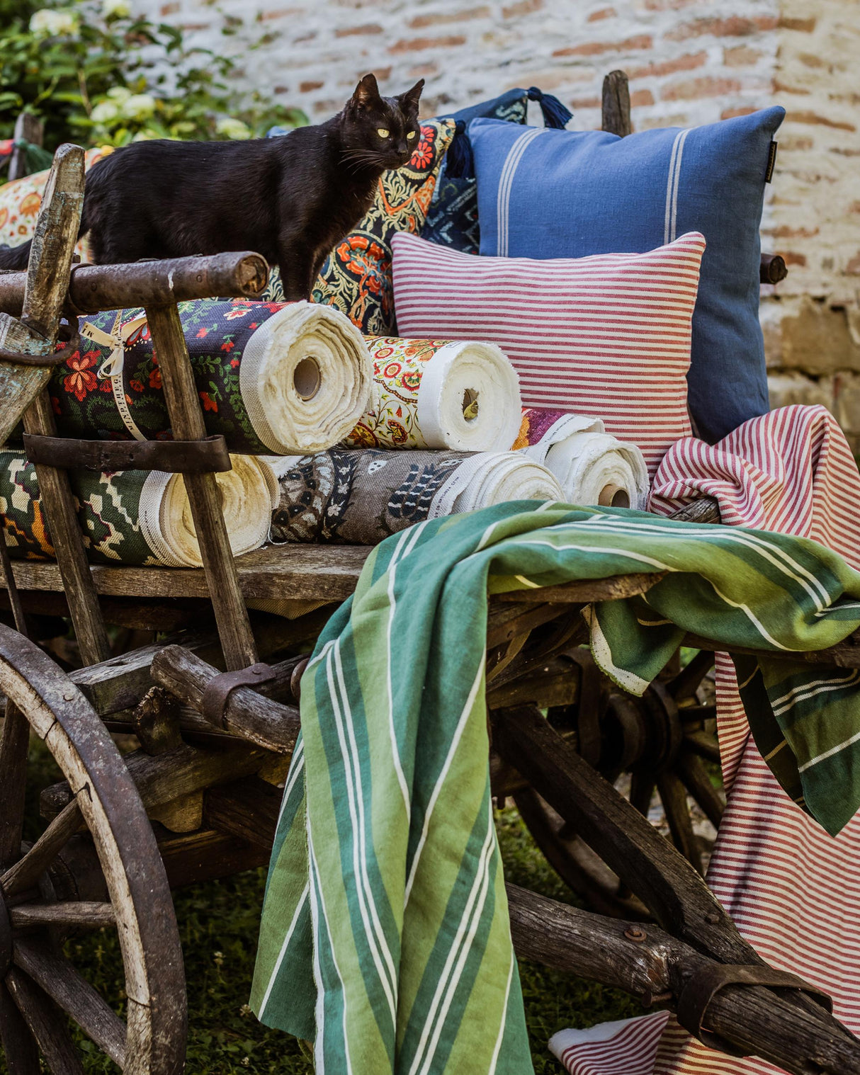 MindTheGap RHUBARB STRIPE Heavy Linen Natural linen Fabric