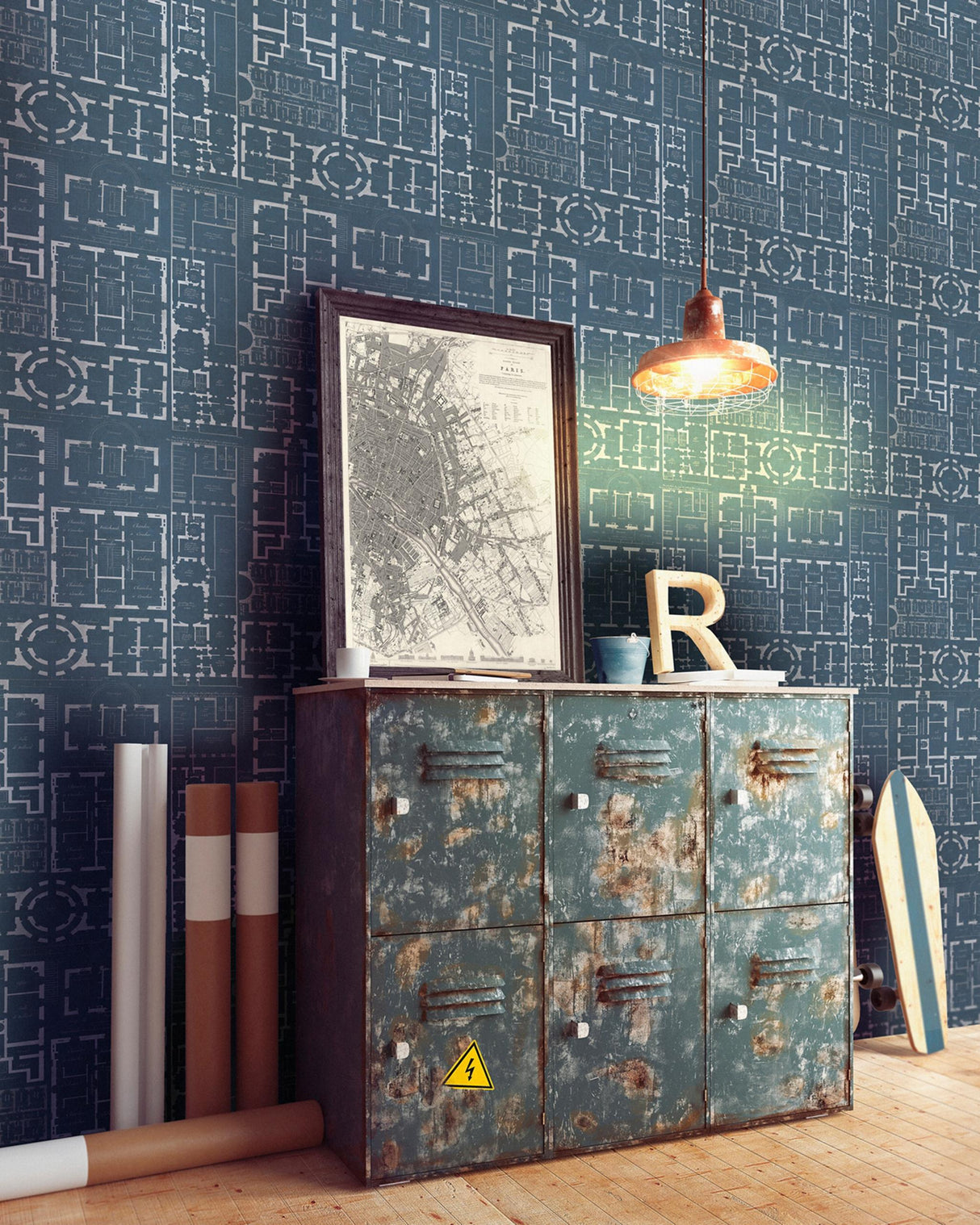 MindTheGap CHATEAU BLUE ARCHITECTURAL Wallpaper