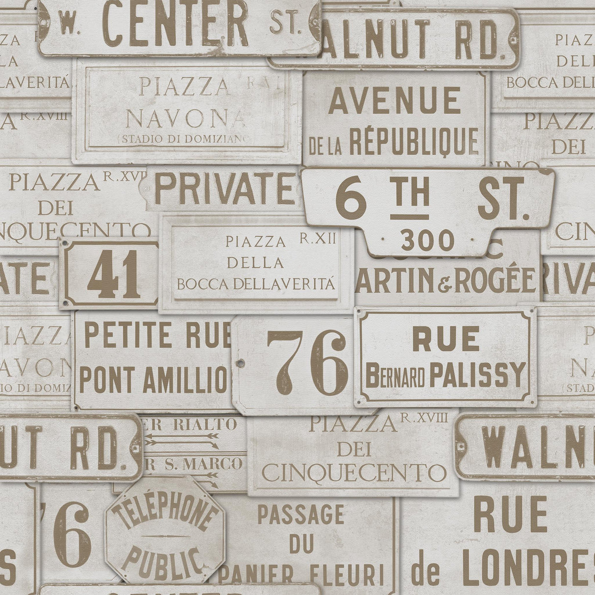 MindTheGap VINTAGE SIGNS TAUPE URBAN Wallpaper