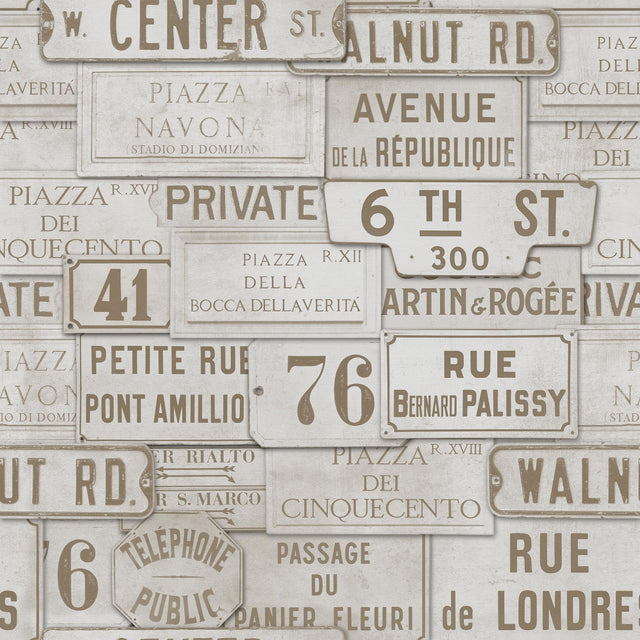 MindTheGap VINTAGE SIGNS TAUPE URBAN Wallpaper
