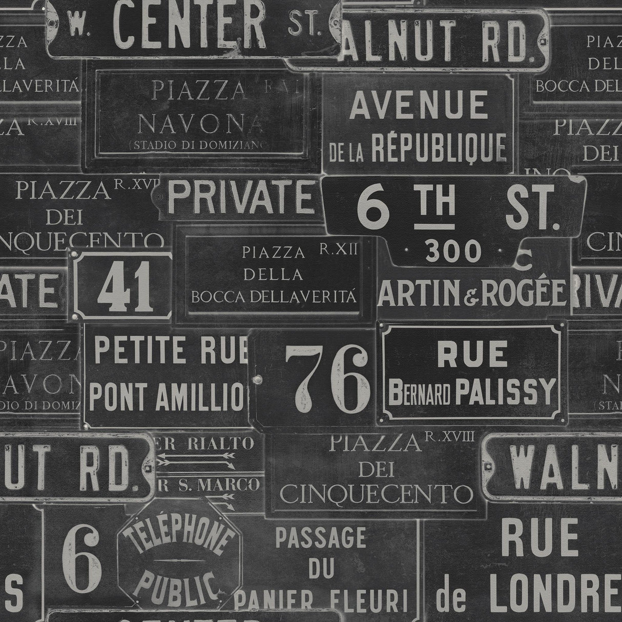 MindTheGap VINTAGE SIGNS ANTHRACITE URBAN Wallpaper