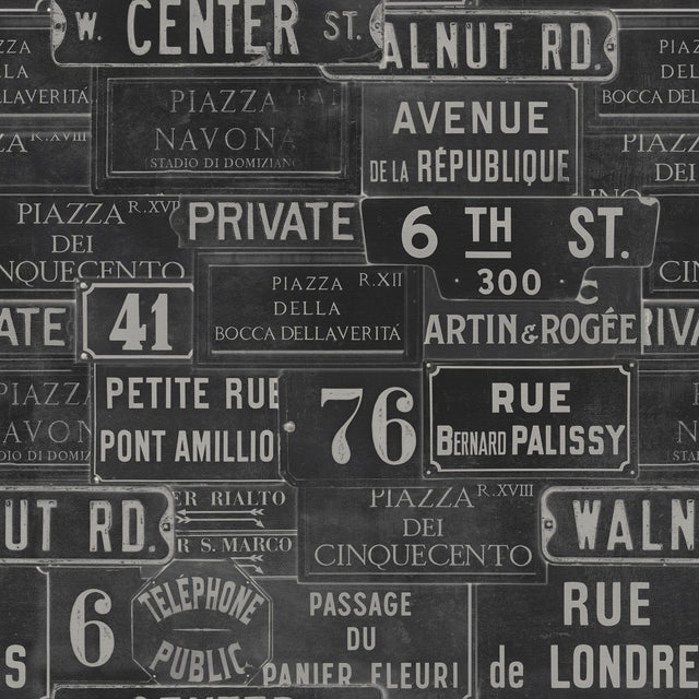 MindTheGap VINTAGE SIGNS ANTHRACITE URBAN Wallpaper