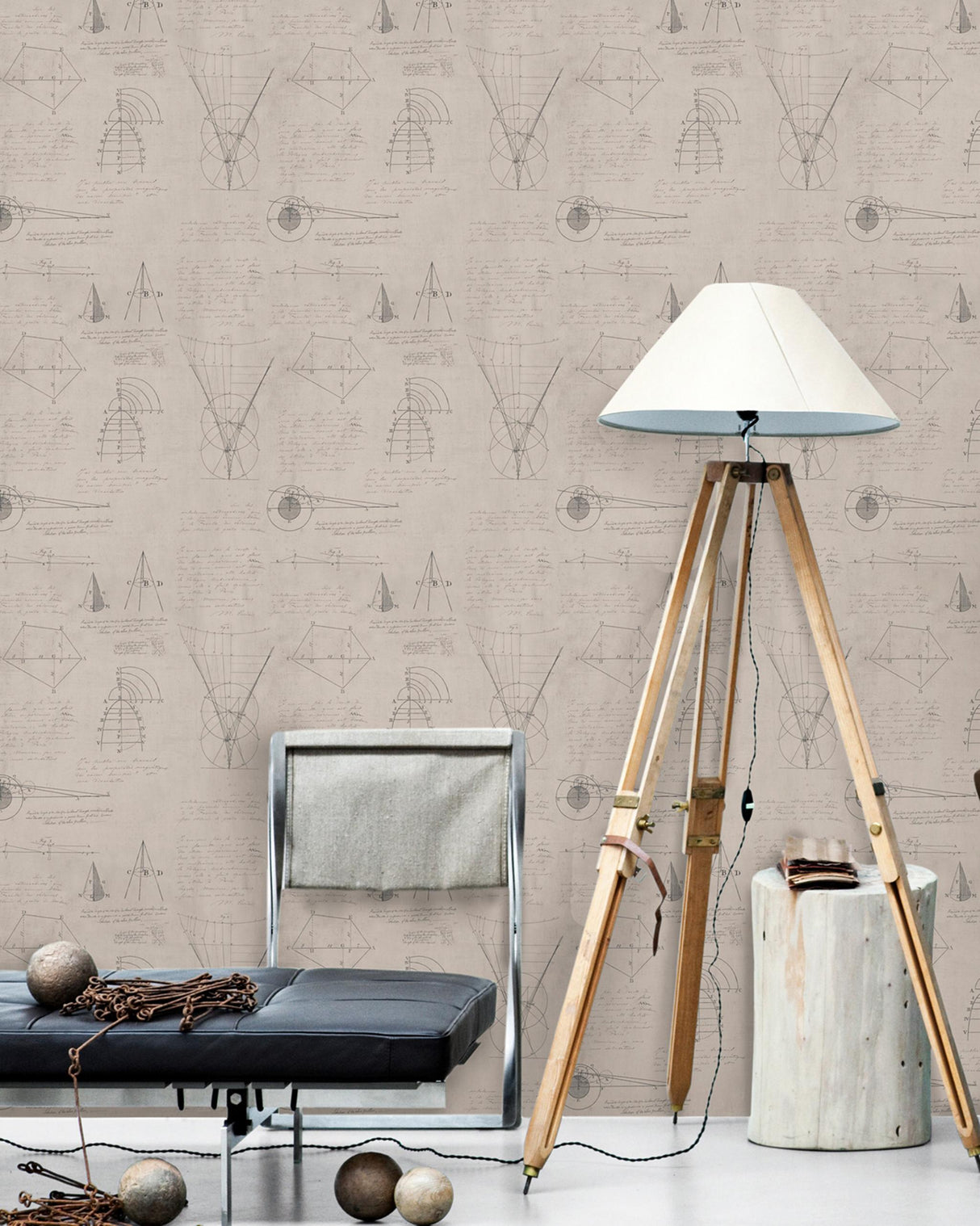 MindTheGap NEWTON GEOMETRY TAUPE VINTAGE SCIENCE Wallpaper