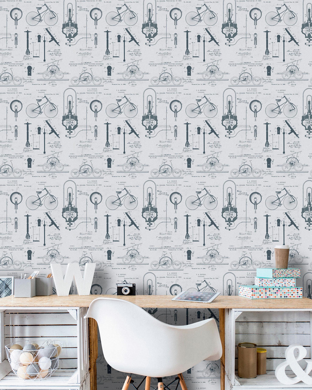 MindTheGap PATENTS GRAY VINTAGE SCIENCE Wallpaper