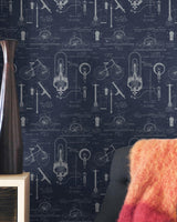 MindTheGap PATENTS BLUE VINTAGE SCIENCE Wallpaper