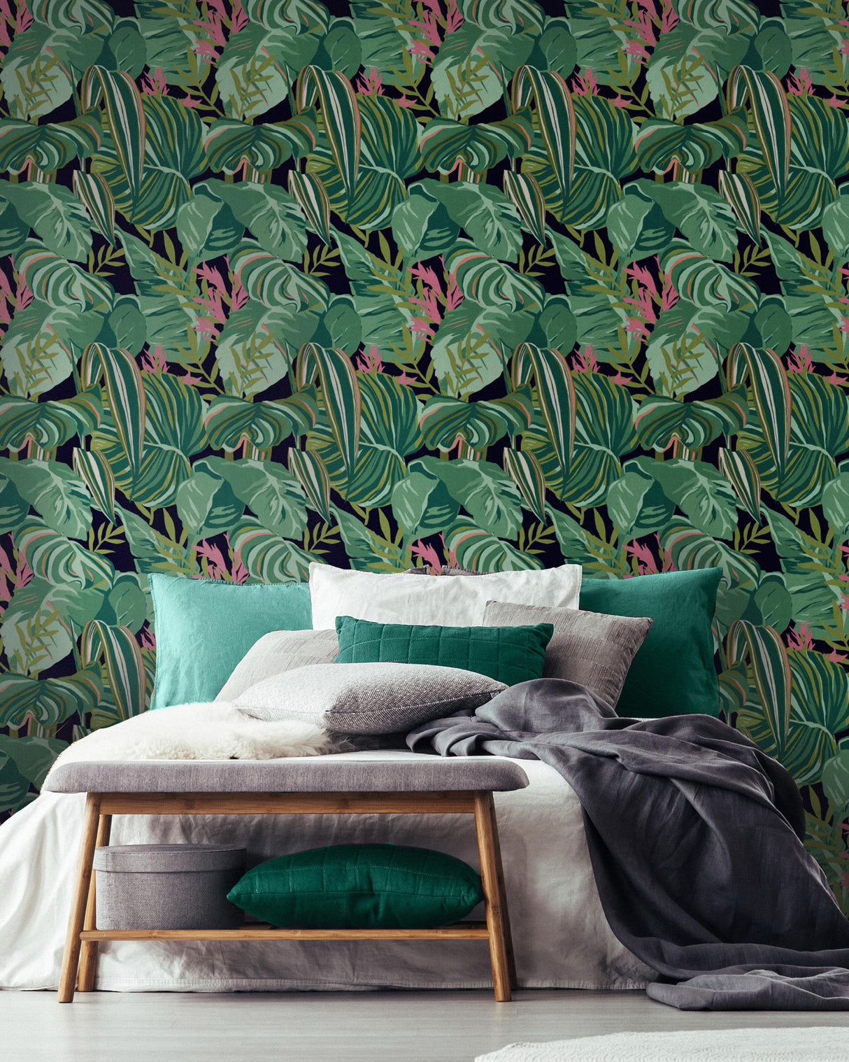 MindTheGap TROPICAL FOLIAGE Anthracite PALM SPRINGS Wallpaper