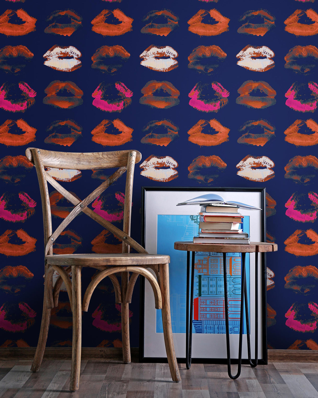 MindTheGap NEON KISS Indigo NOUVELLE POP Wallpaper