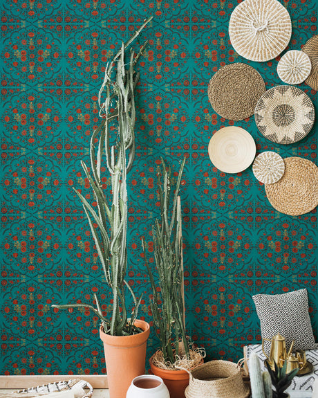 MindTheGap HINDU BLOOM Topaz WORLD OF FABRICS Wallpaper