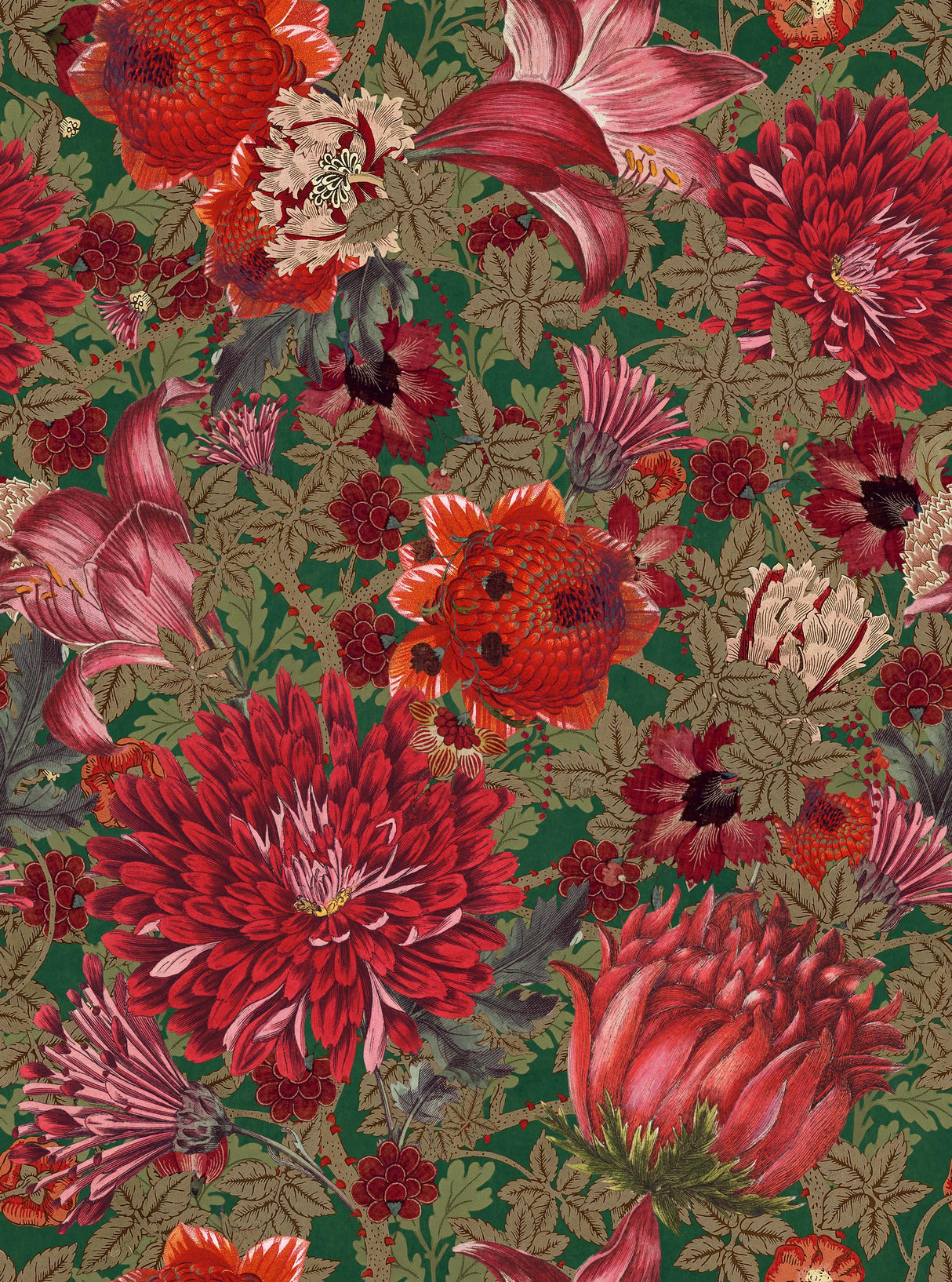 MindTheGap THE FLOWERING Green TRANSYLVANIAN ROOTS Wallpaper