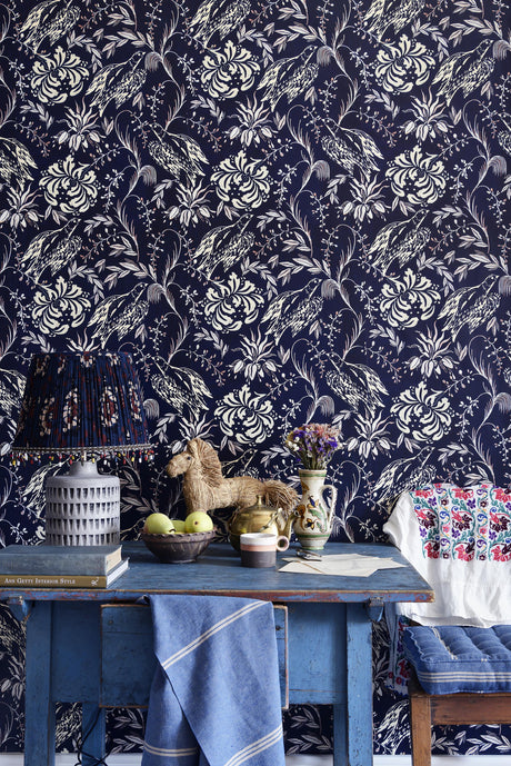 MindTheGap FOLK EMBROIDERY Indigo TRANSYLVANIAN ROOTS Wallpaper