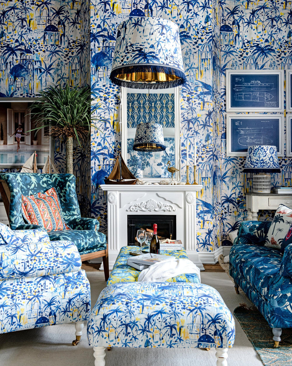 MindTheGap RHODES Mural TAUPE/INDIGO/YELLOW Wallpaper