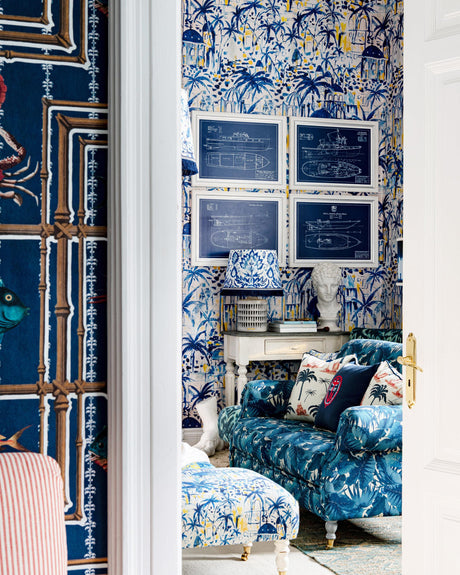 MindTheGap RHODES Mural TAUPE/INDIGO/YELLOW Wallpaper