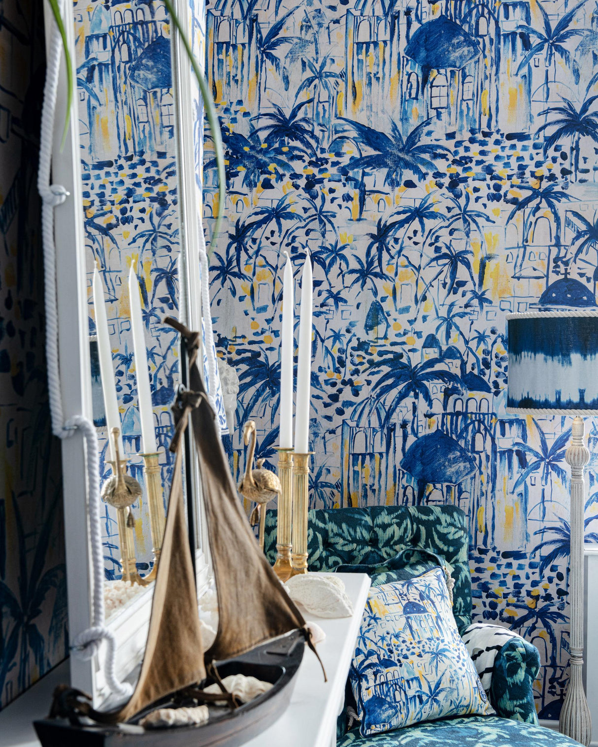 MindTheGap RHODES Mural TAUPE/INDIGO/YELLOW Wallpaper