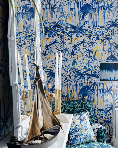MindTheGap RHODES Mural TAUPE/INDIGO/YELLOW Wallpaper