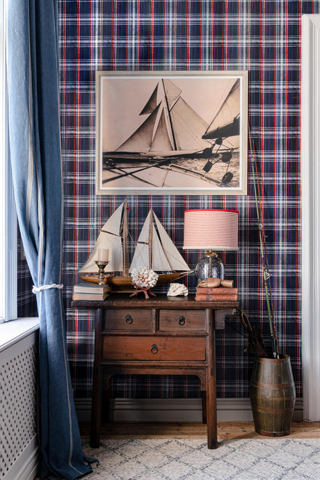 MindTheGap SEAPORT PLAID Navy Blue SUNDANCE VILLA Wallpaper